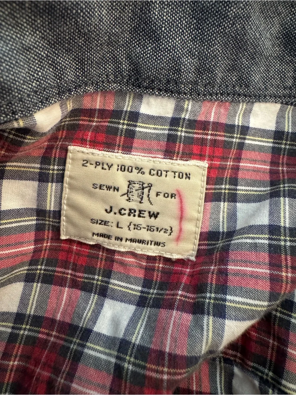 J.Crew long-sleeve button-down shirt red black white tartan plaid Large 16-16.5